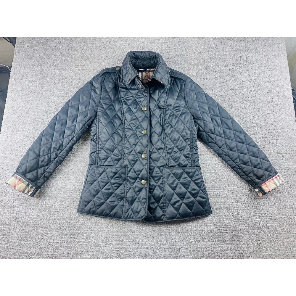 Burberry Brit Jacket Women L Black Classic Quilted Plaid Lined Preppy Luxury